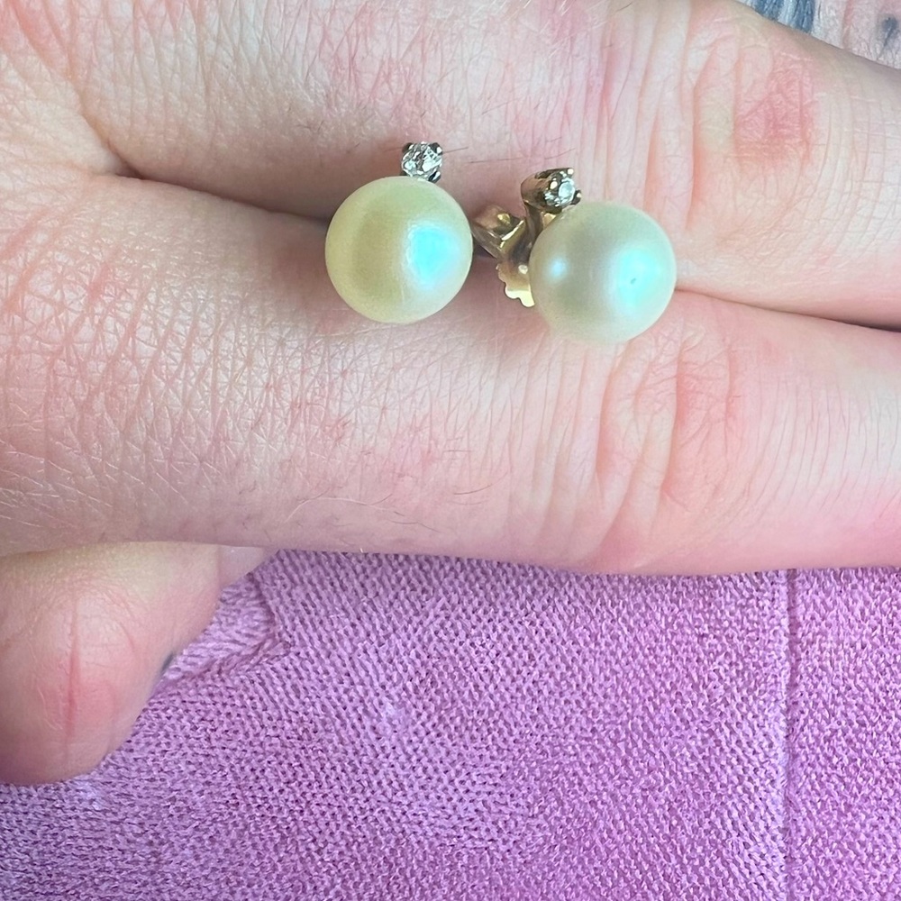 14k Gold Freshwater Pearls with Diamond accents